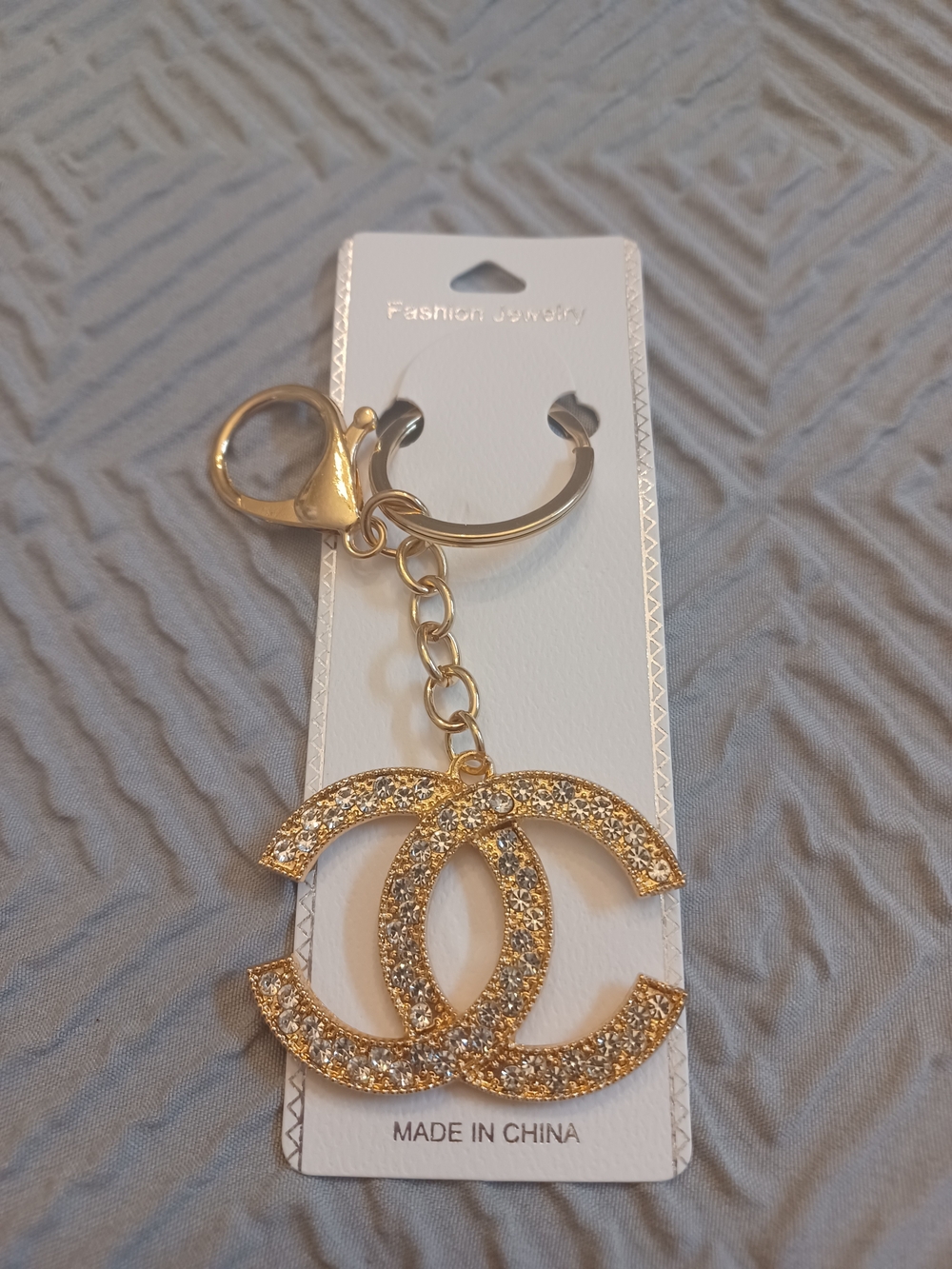 Gold Crystal Interlocking CC Keychain - Fashion Jewelry
